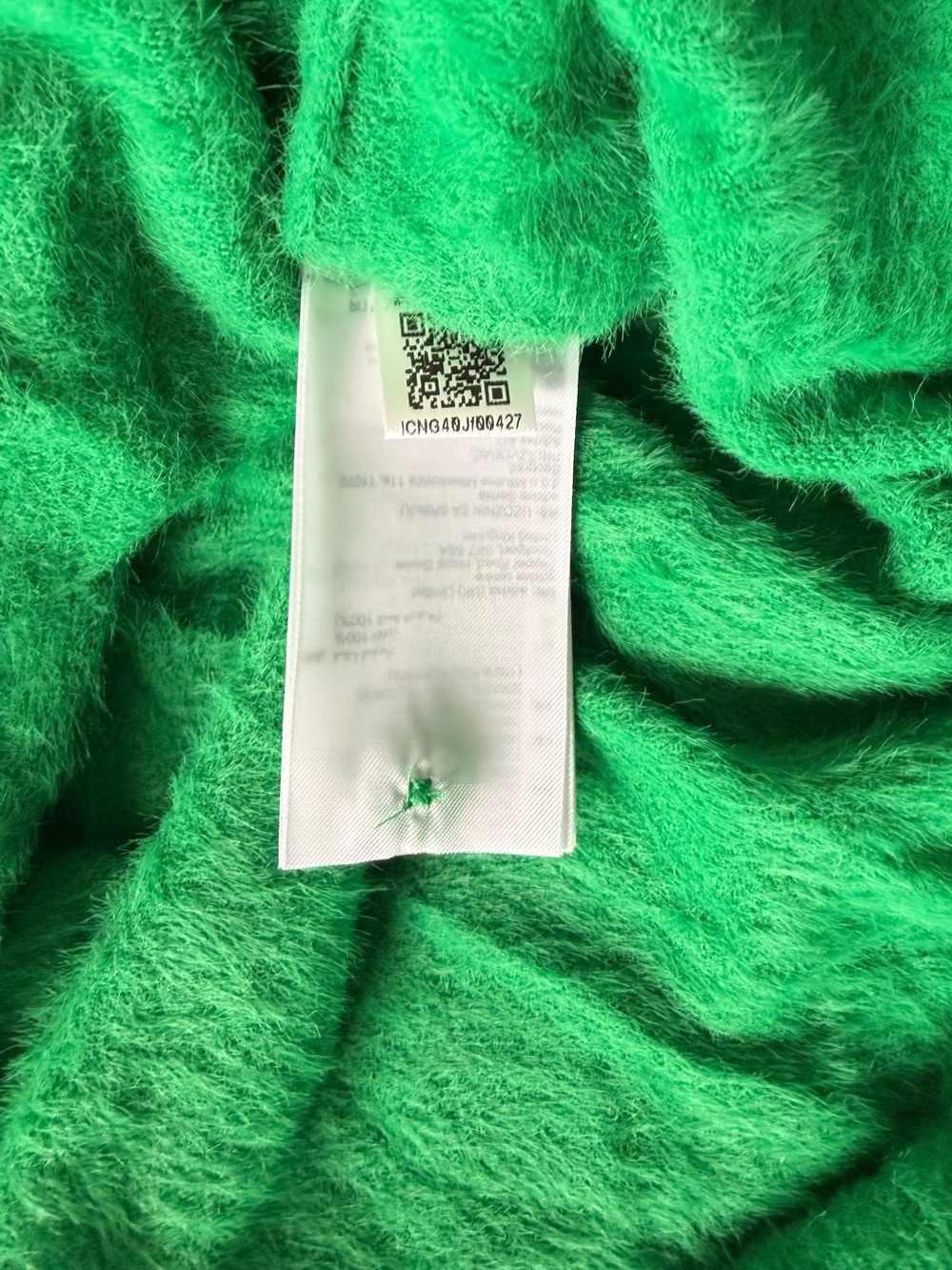 adidas Bright Green Fuzzy Cardigan with Dark Stripe Accents - Picture 4 of 6